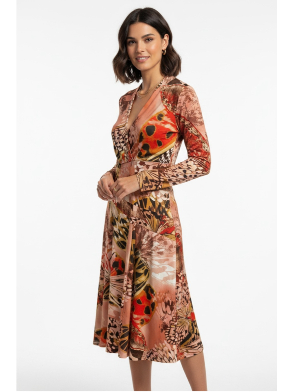 Etcetera Butterfly Print Midi Dress Size 6 Pink Orange